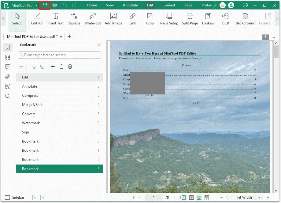 click the Save icon in MiniTool PDF Editor window