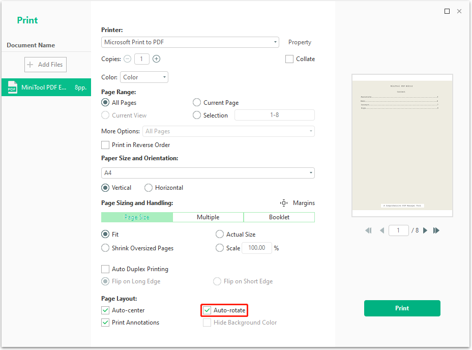 mirror PDF when printing with MiniTool PDF Editor