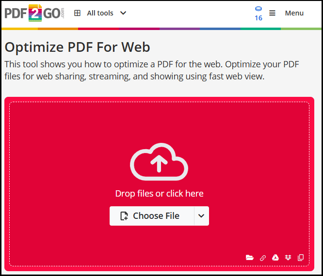 the optimized interface of PDF2Go