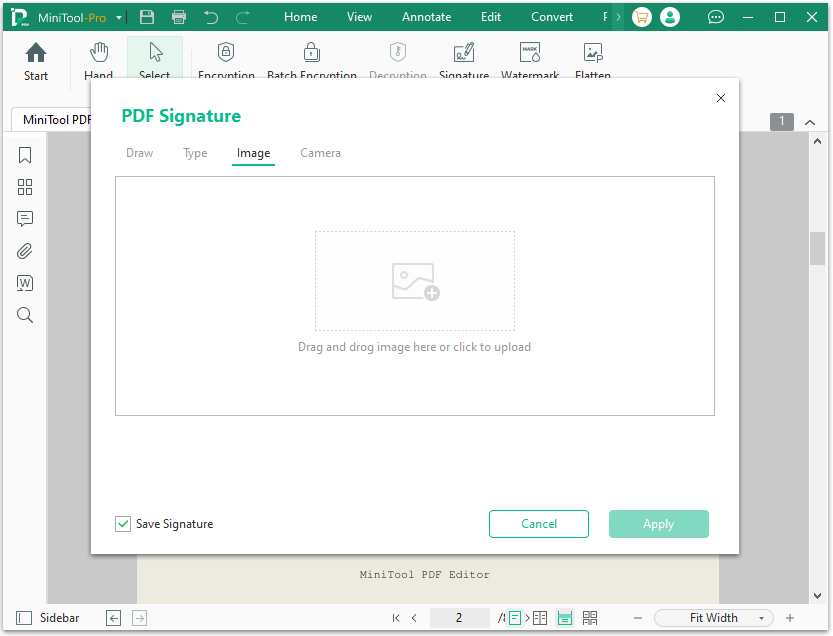 insert a scanned signature into a PDF file with MiniTool PDF Editor