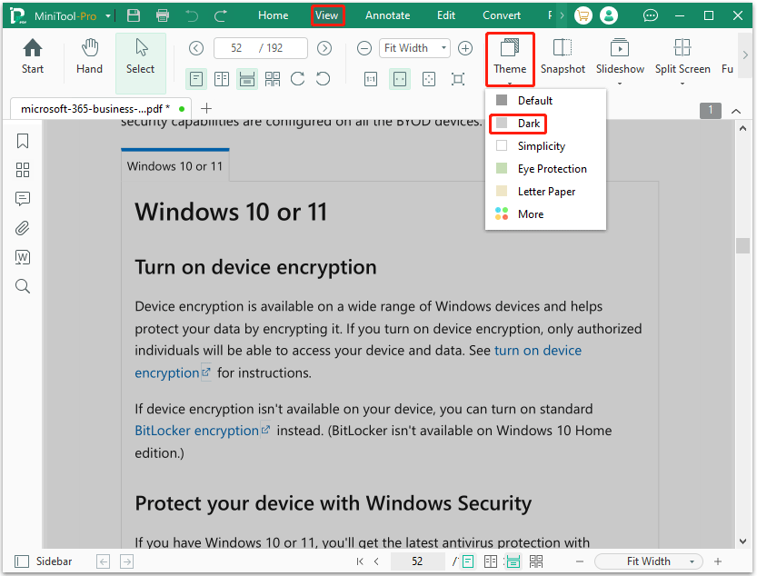 view PDF in dark mode with MiniTool PDF Editor